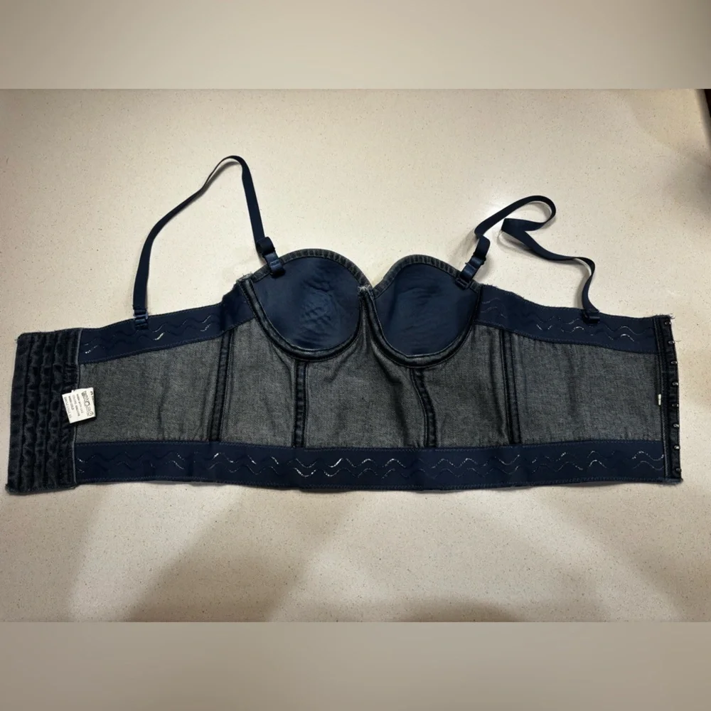 Denim Bustier Top with‎ adjustable Straps and back built in pads Size 34B